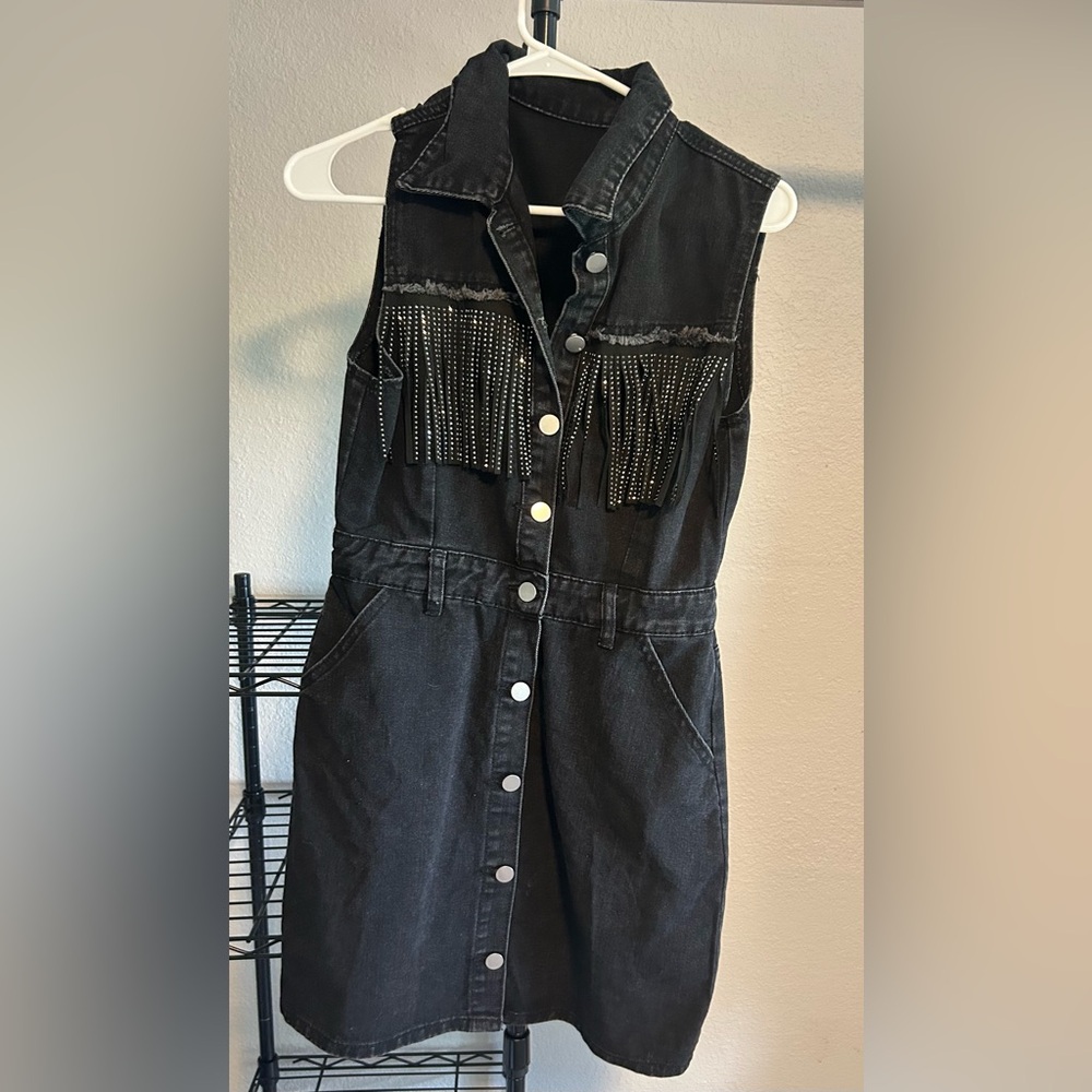 Shein Black Denim Festival/Concert Dress Size Xsmall